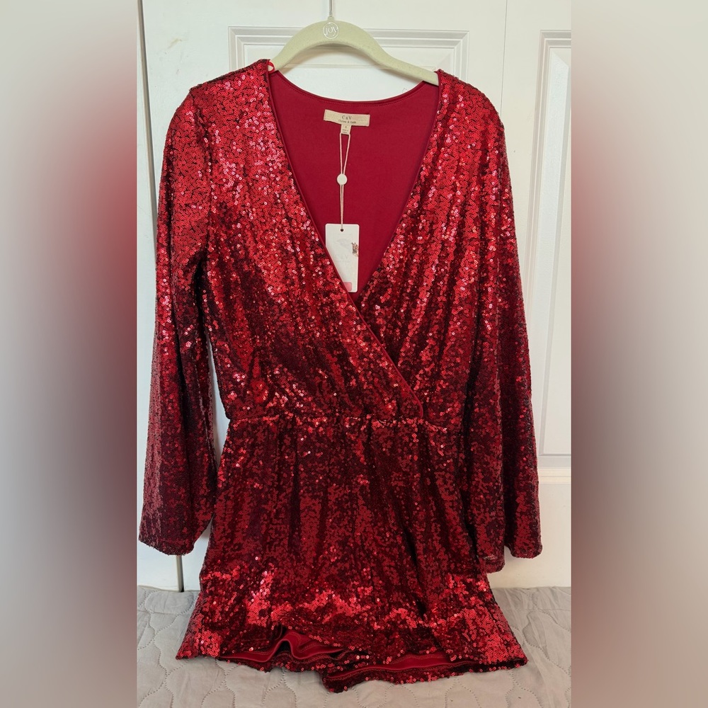 Chelsea & Violet Red Sequin Romper